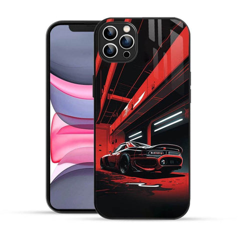 Bornstud Stylish 2D Glass Printed Car iPhone 12 Pro Back Cover – Tough Protection - Bornstud