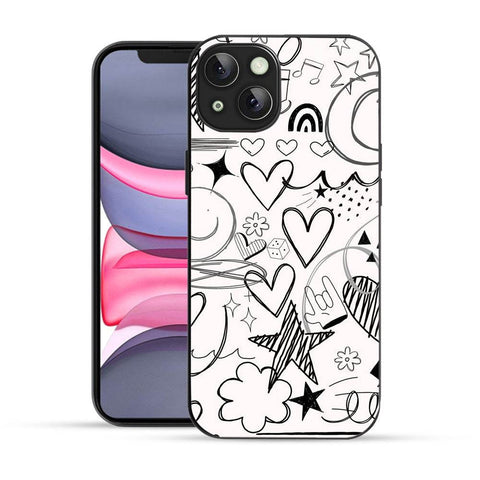 Bornstud Hand Drawn Heart Doodle Mobile Cover for iPhone 14 – Vibrant Elegance with Premium Protection - Bornstud