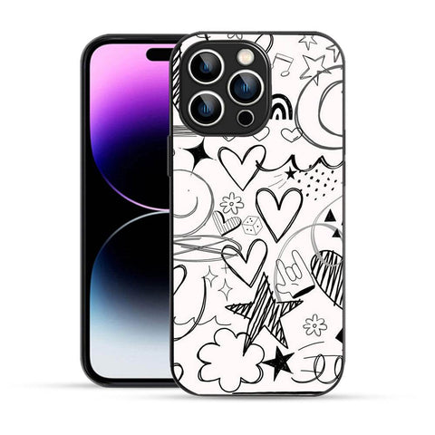 Bornstud Hand Drawn Heart Doodle Mobile Cover for iPhone 14 Pro – Vibrant Elegance with Premium Protection - Bornstud