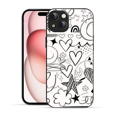 Bornstud Hand Drawn Heart Doodle Mobile Cover for iPhone 15 Plus – Vibrant Elegance with Premium Protection - Bornstud