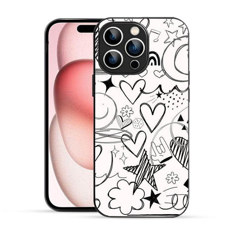 Bornstud Hand Drawn Heart Doodle Mobile Cover for iPhone 15 Pro – Vibrant Elegance with Premium Protection - Bornstud