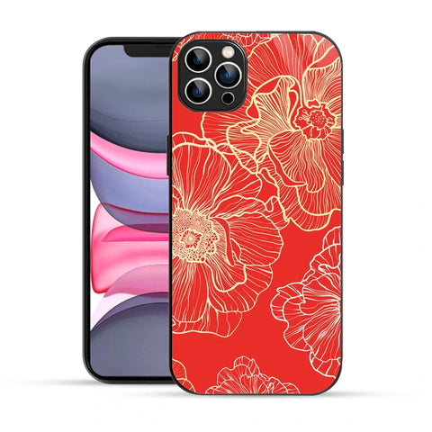 Bornstud Bold Floral Printed Case for iPhone 12 Pro Red & Golden