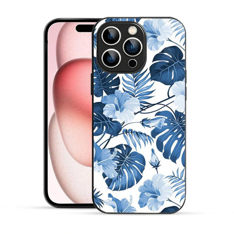 Bornstud Tropical Hibiscus Printed Case for iPhone 15 Pro Blue