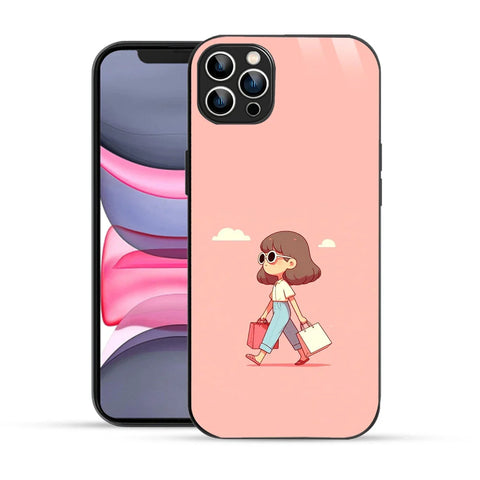 Bornstud Shopping Girl Printed Case for iPhone 12 Pro Pink