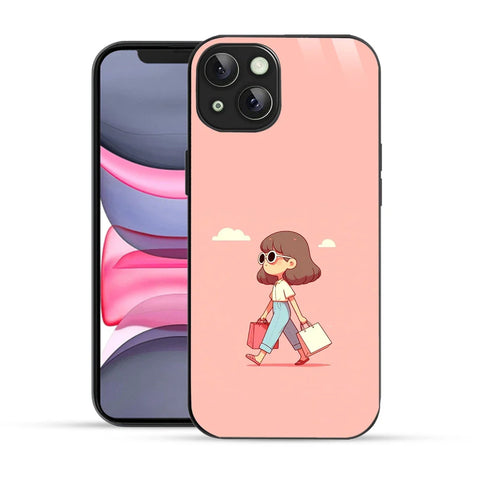 Bornstud Shopping Girl Printed Case for iPhone 13 Pink