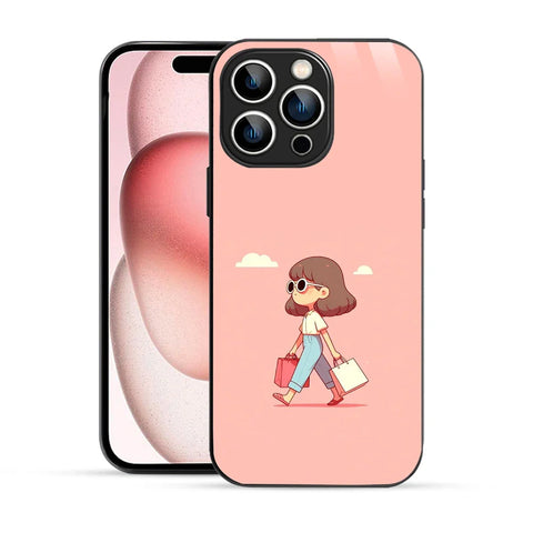 Bornstud Shopping Girl Printed Case for iPhone 15 Pro Pink